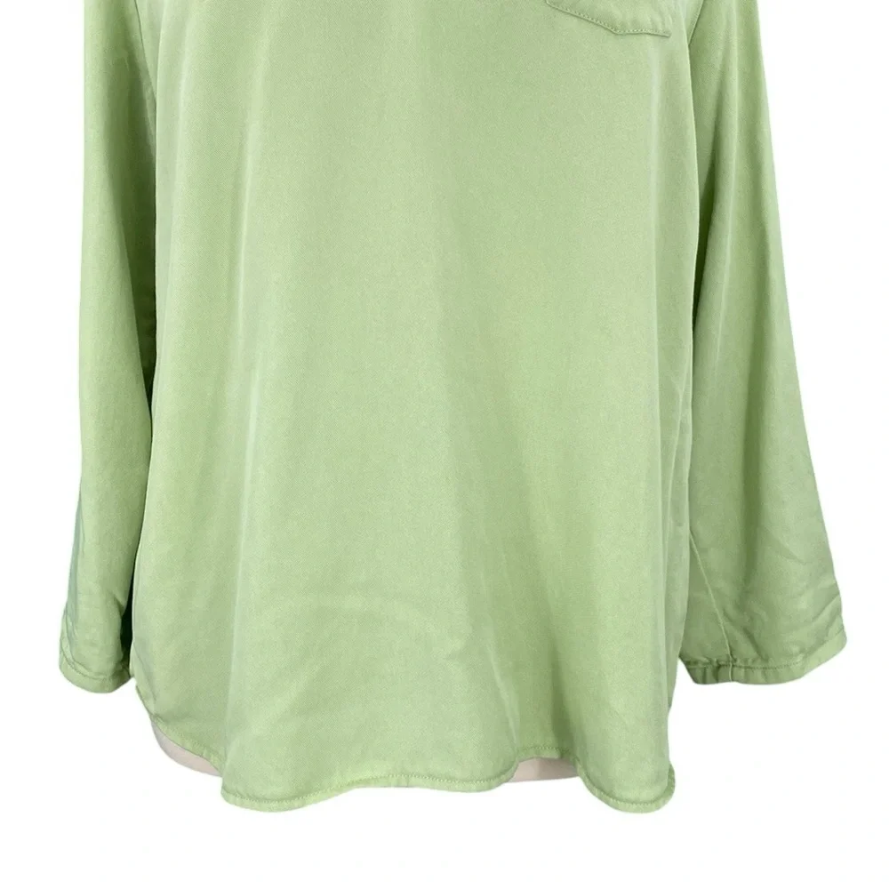 Soft Surroundings Lime Green 100% Tencel Casual Roll Sleeve Pullover Tunic Top - Picture 5 of 16